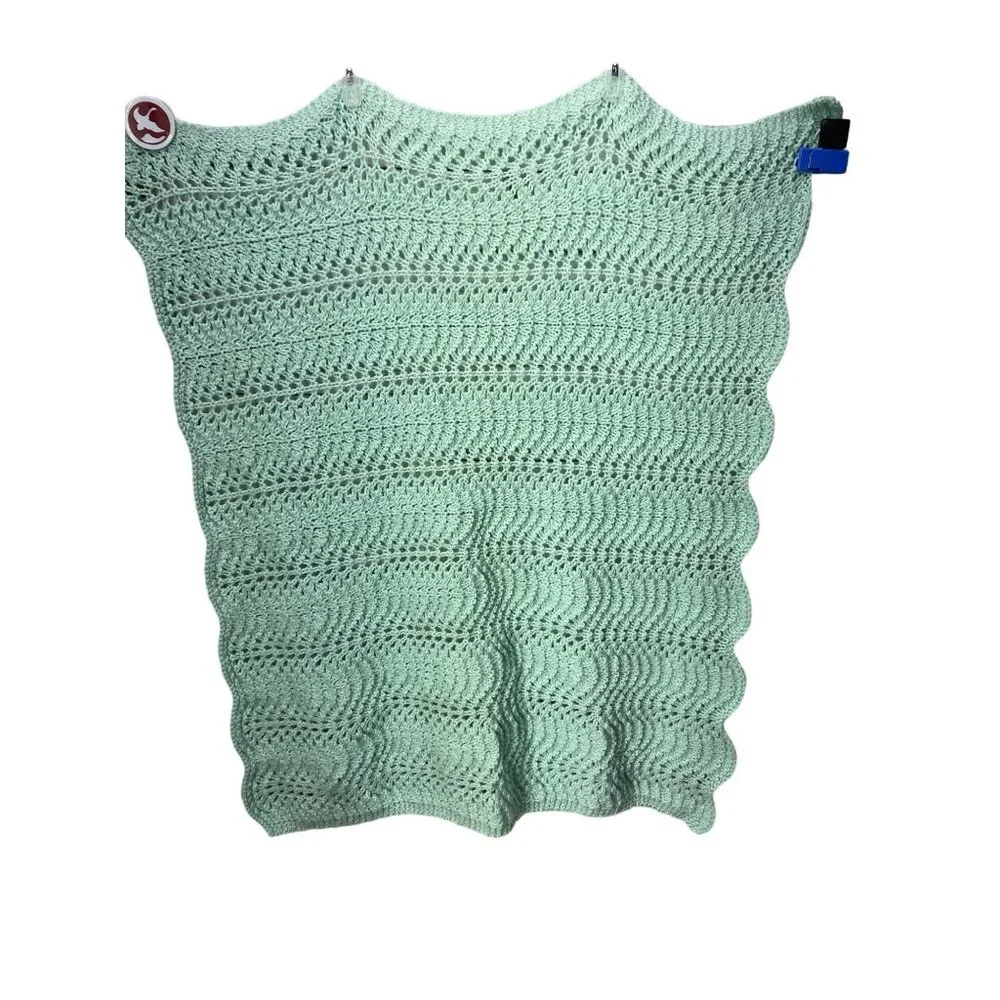 Handmade Crochet Baby Blanket Mint Green Scalloped Wave Pattern 35x35 Square